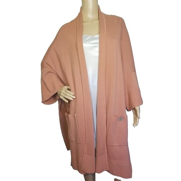 Boho Marla Wynne for CHICOS   L  Relaxed Fit DUSTY PINK Open Front CARDIGAN - Picture 1 of 7